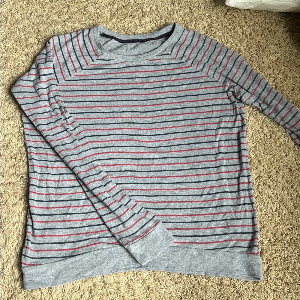 Gray and Red Striped Long Sleeve Shirt